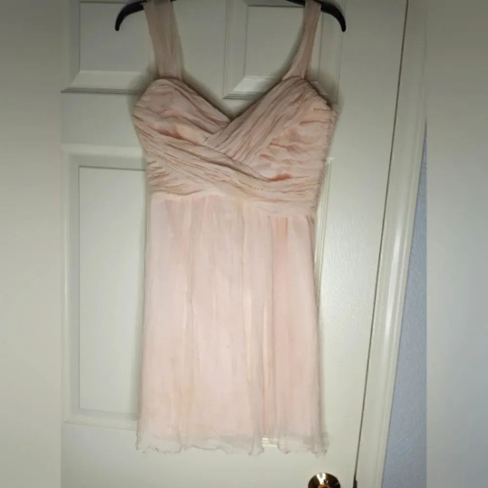 Amsale 12 Dusty Pink Party/Coctail 100% Silk Chiffon Lined Formal Mini Dress